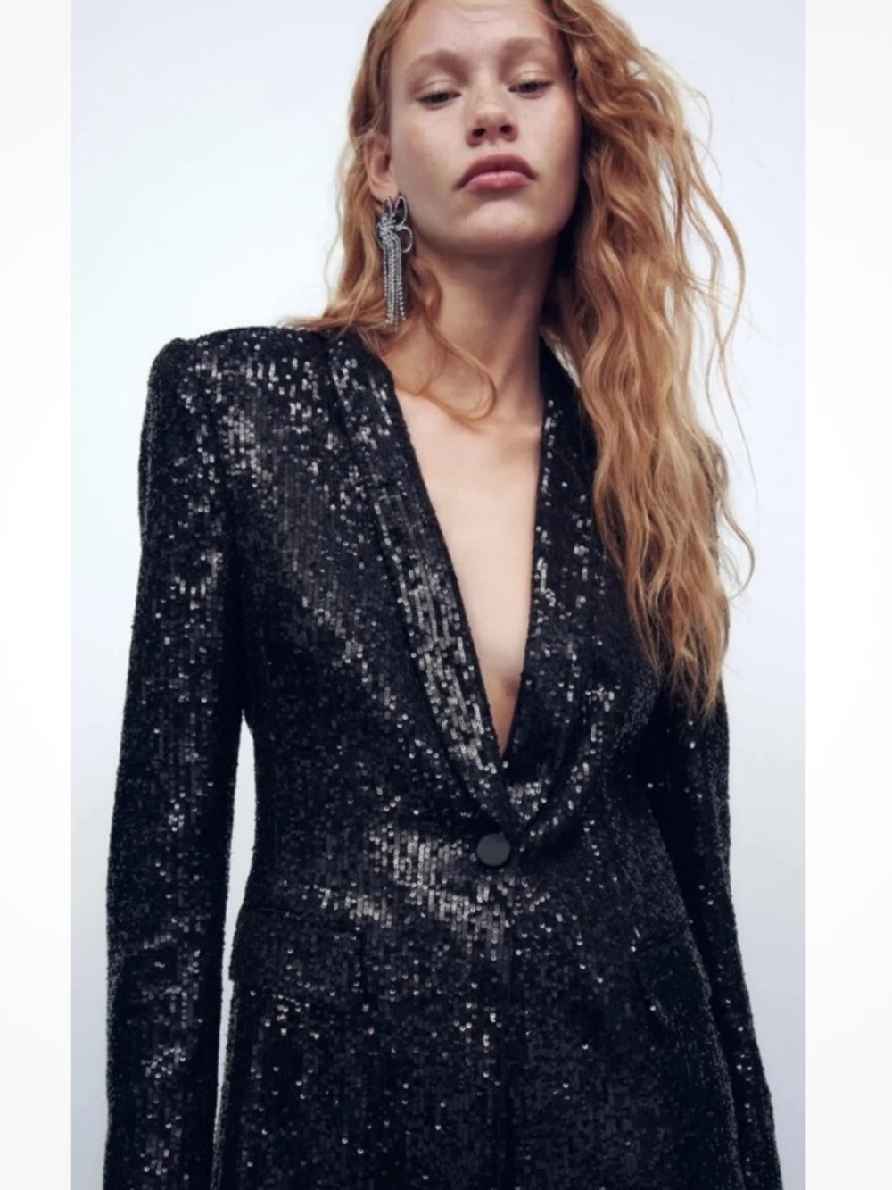 Zara Black Sequin Blazer Jacket